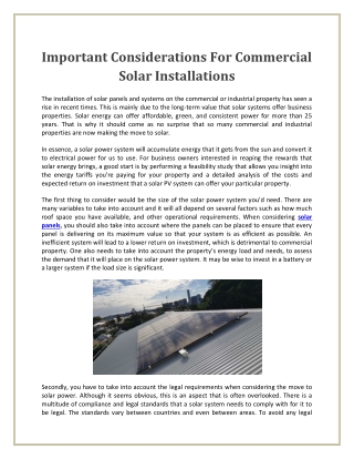 Important Considerations For Commercial Solar Installations