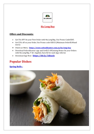 5% Off – Ha Long Bay Vietnamese restaurant menu Rosewater, SA