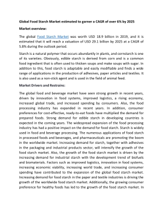 Rising health and wellness trend stirs demand in the Global Food Starch Market