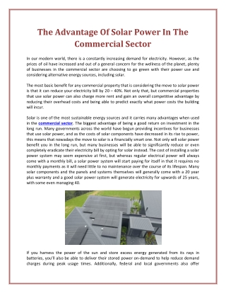 The Advantage Of Solar Power In The Commercial Sector