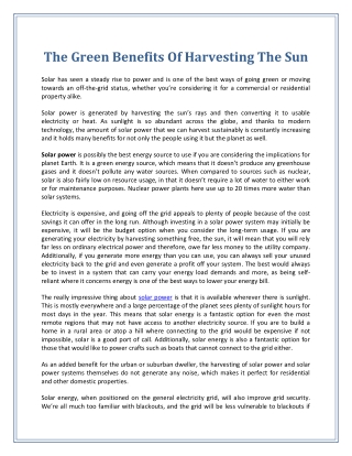 The Green Benefits Of Harvesting The Sun