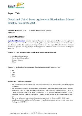 Agricultural Biostimulants Market Insights, Forecast to 2026