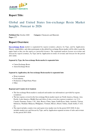 Ion-exchange Resin Market Insights, Forecast to 2026