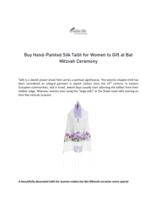 Buy Hand-Painted Silk Tallit for Women to Gift at Bat Mitzvah Ceremony