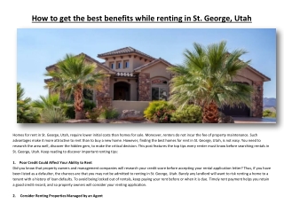 How to get the best benefits while renting in St. George, Utah
