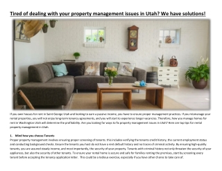 Tired of dealing with your property management issues in Utah? We have solutions!