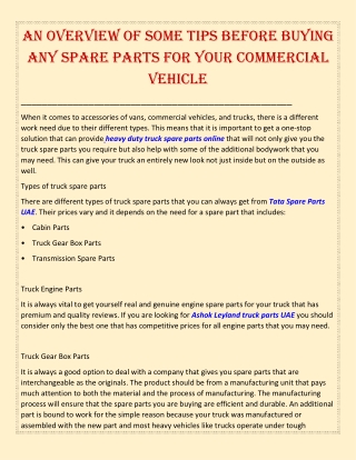 An overview of some tips before buying any spare parts for your commercial vehicle