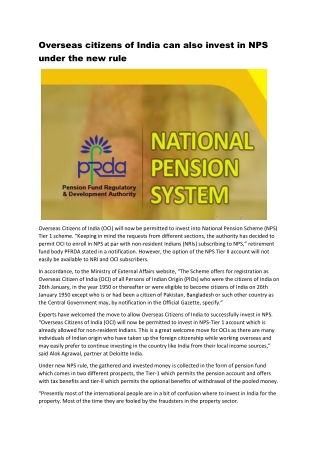Overseas citizens of India can also invest in NPS under the new rule