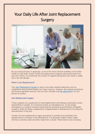 Your Daily Life After Joint Replacement Surgery