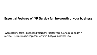 Essential Features of IVR Service for the growth of your business