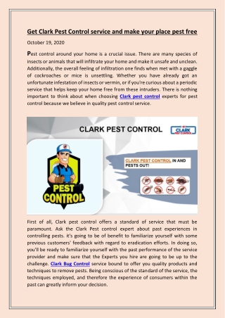 Get Clark Pest Control service and make your place pest free