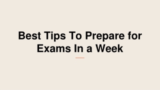 Prepare for Exams In a Week 2020