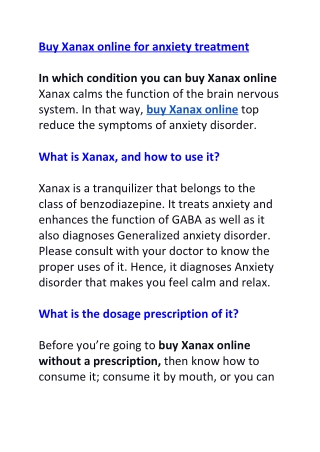 Buy Xanax online for anxiety treatment