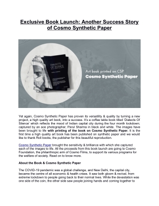 Exclusive Book Launch: Another Success Story of Cosmo Synthetic Paper