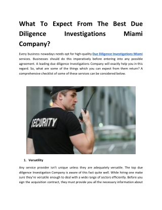 What To Expect From The Best Due Diligence Investigations Miami Company?