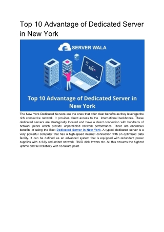 Top 10 Advantage of Dedicated Server in New York