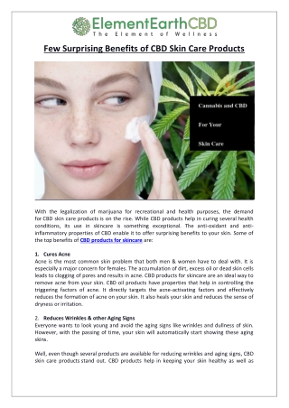Few Surprising Benefits of CBD Skin Care Products