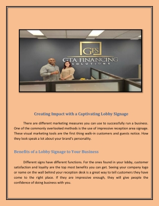 Benefits of a Lobby Signage to Your Business
