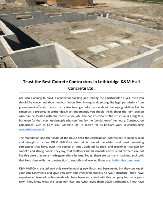 Trust the Best Conrete Contractors in Lethbridge K&M Hall Concrete Ltd.