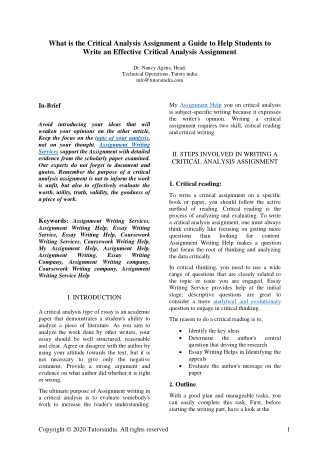 What is the critical analysis assignment? A guide to help students to write an effective critical analysis assignment- T