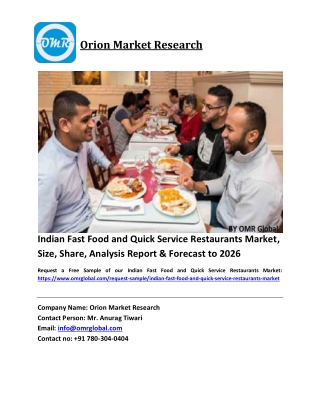 Indian Fast Food and Quick Service Restaurants Market Size, Industry Trends, Share and Forecast 2020-2026