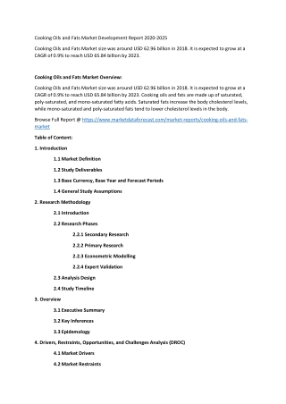 Cooking Oils And Fats Market Report 2020-2025