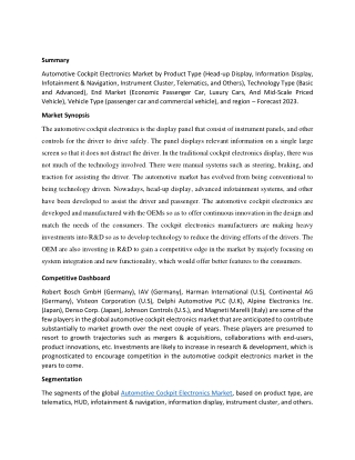 Automotive Cockpit Electronics Market