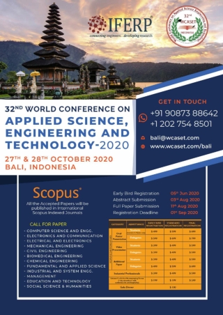 32nd World Conference on Applied Science, Engineering and Technology