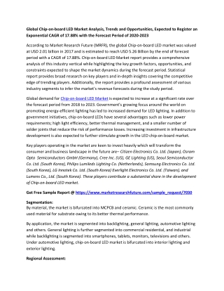 Chip-on-board LED Market Analysis, Trends and Opportunities, Expected to Register an Exponential CAGR of 17.88%
