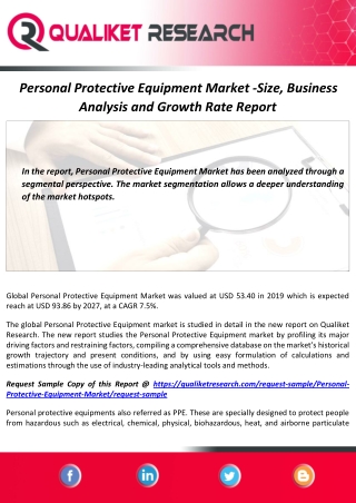 Personal Protective Equipment Market Size with COVID-19 Impact and Forecast Report to 2027