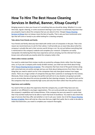 How To Hire The Best House Cleaning Services In Bethal, Banner, Kitsap County?