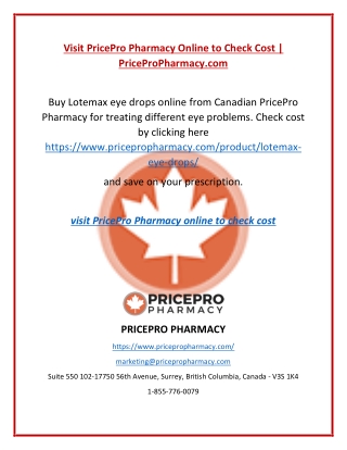 Visit PricePro Pharmacy Online to Check Cost | PriceProPharmacy.com