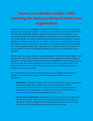 Factors you should consider while choosing the best payroll services for your organization