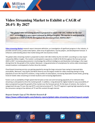 Video Streaming Market to Exhibit a CAGR of 20.4% By 2027