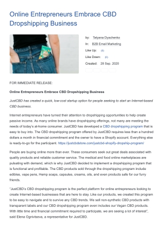 Online Entrepreneurs Embrace CBD Dropshipping Business