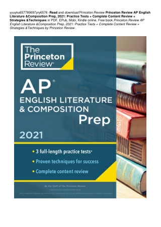 Princeton Review AP English Literature & Composition Prep, 2021: Practice Tests   Complete Content Review   Strategies &