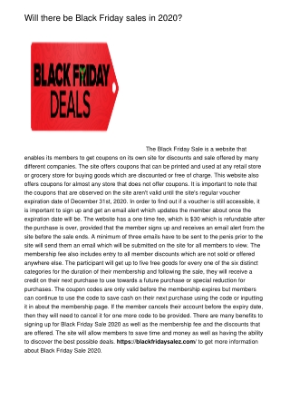 Will there be Black Friday sales in 2020?