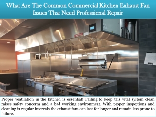 What Are The Common Commercial Kitchen Exhaust Fan Issues That Need Professional Repair