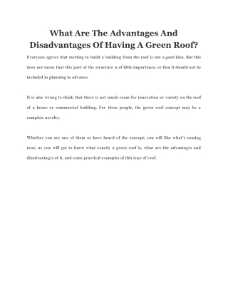 What Are The Advantages And Disadvantages Of Having A Green Roof?