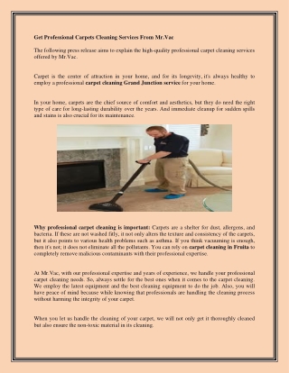 Get professional carpets cleaning services from Mr.Vac