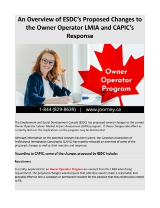 An Overview of ESDC’s Proposed Changes to the Owner Operator LMIA and CAPIC’s Response