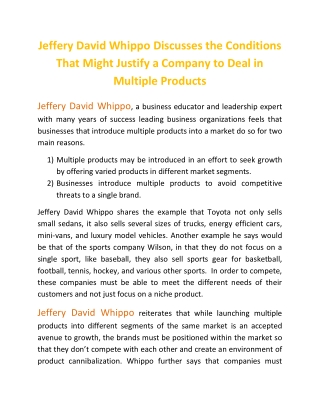 Jeffery David Whippo Discusses the Conditions That Might Justify a Company to Deal in Multiple Products