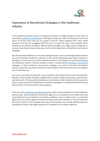 Importance of Recruitment Strategies in the Healthcare Industry