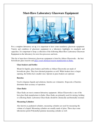 Must-Have Laboratory Glassware Equipment