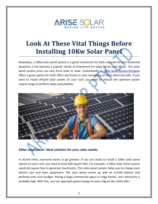 Look At These Vital Things Before Installing 10Kw Solar Panel