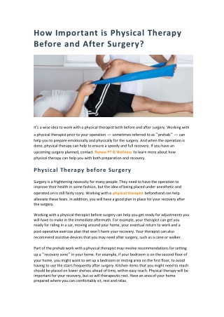 How Important is Physical Therapy Before and After Surgery?