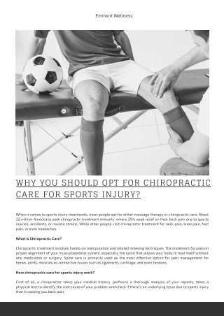 Why You Should Opt For Chiropractic Care For Sports Injury?