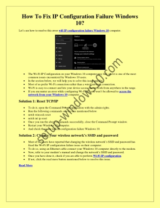 How To Fix IP Configuration Failure In Windows 10?