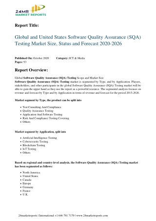Software Quality Assurance (SQA) Testing Market Size, Status and Forecast 2020-2026