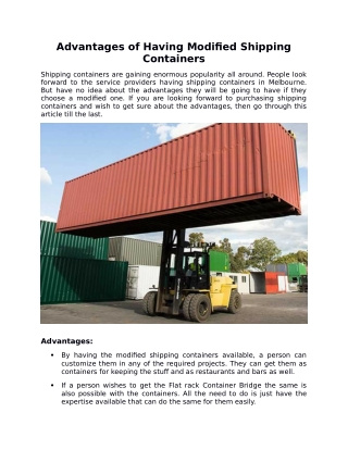 Advantages of Having Modified Shipping Containers